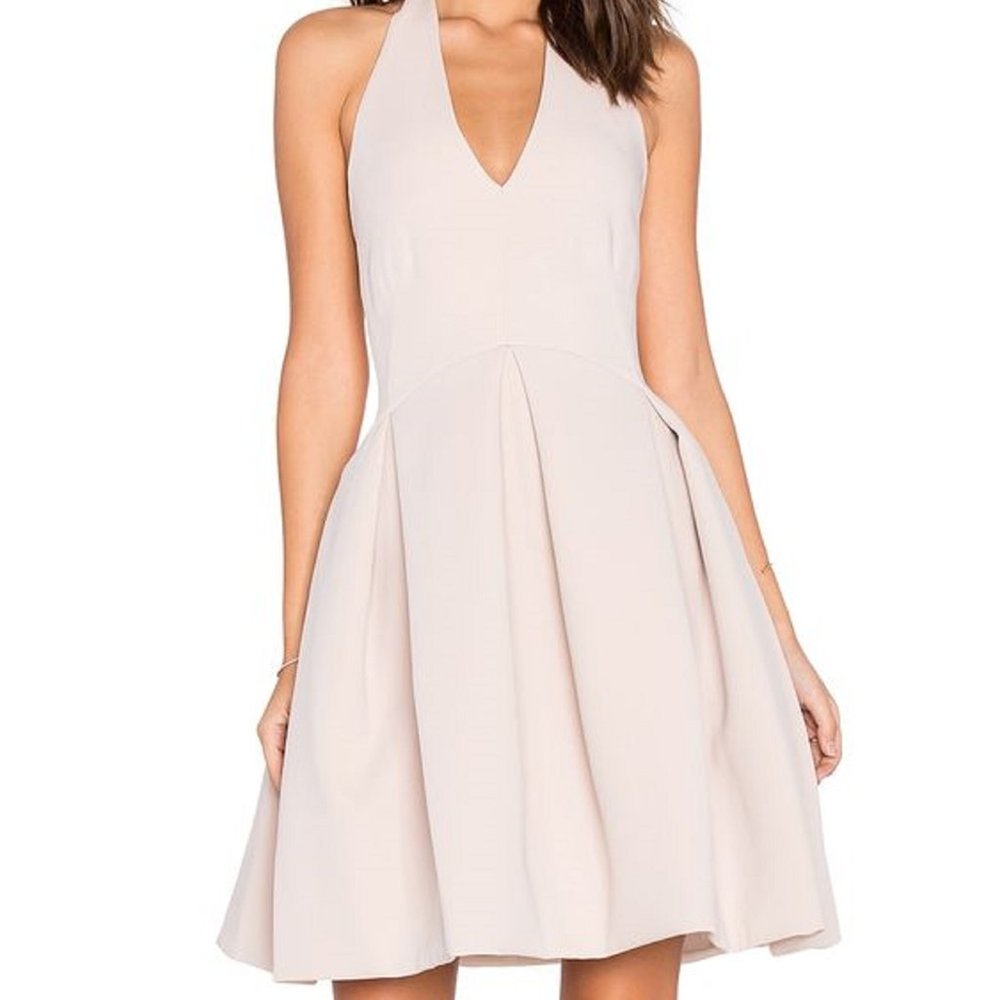 Halston Heritage Fit & Flare Halter Dress in Buff